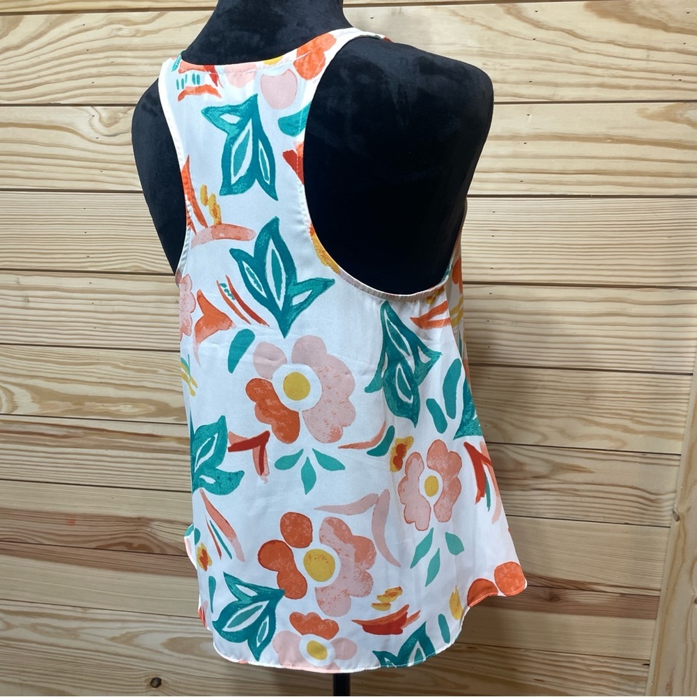 EUC Everly Womens Racerback Floral Dress Tank Size Small Peach Green on White - Picture 7 of 9